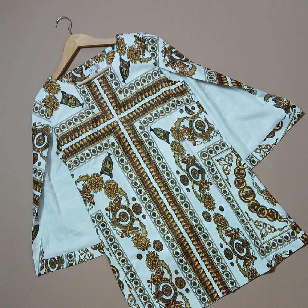 Elegant Gold and White Women's Cape Dress